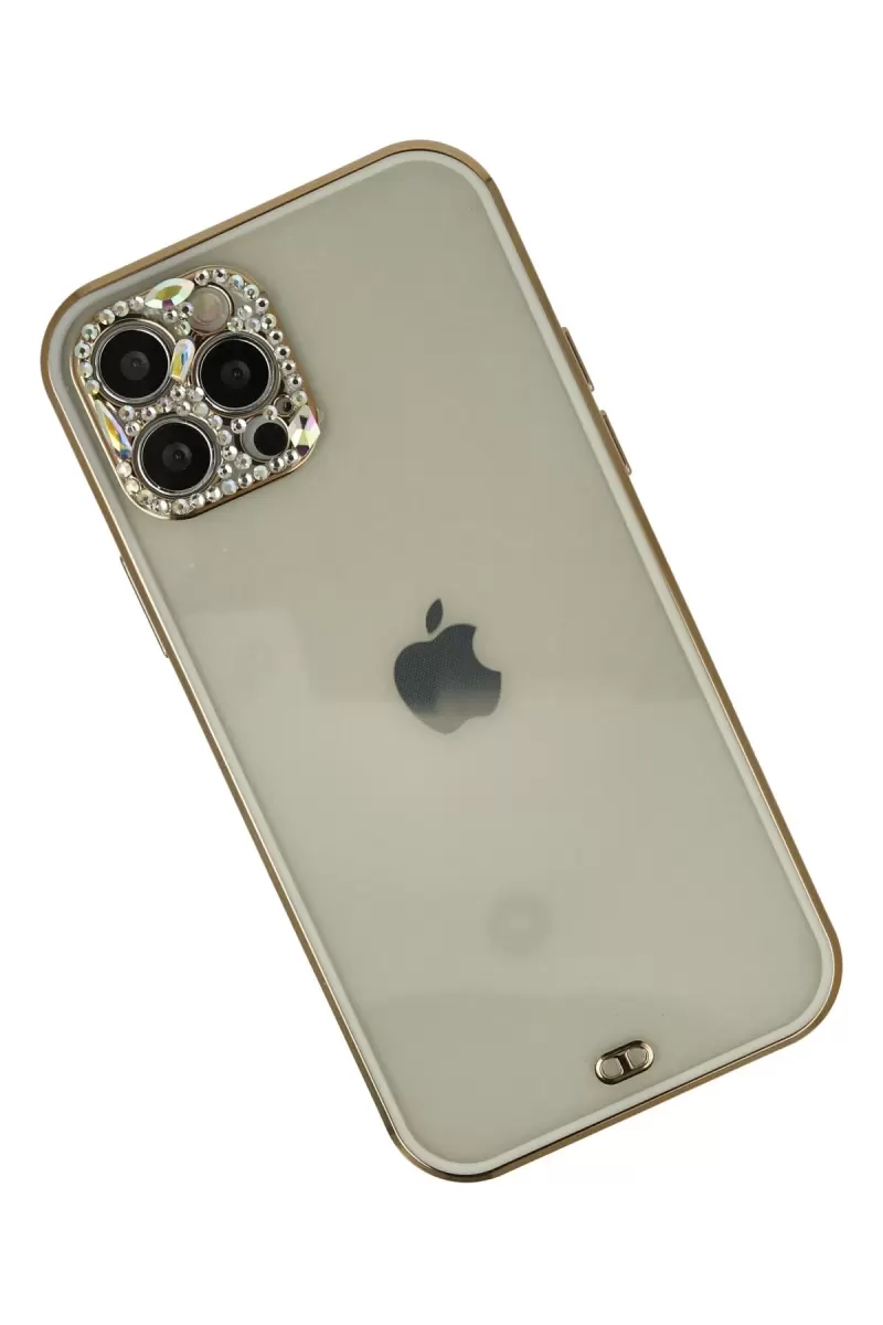 Newface Apple iPhone 12 Pro Max Kılıf Liva Taşlı Silikon - Beyaz