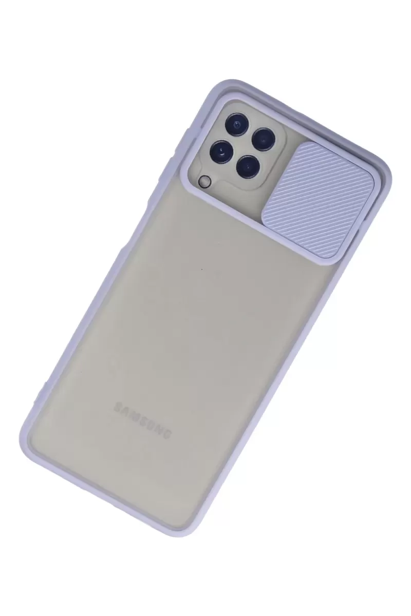 Newface Samsung Galaxy A22 Kılıf Palm Buzlu Kamera Sürgülü Silikon - Lila