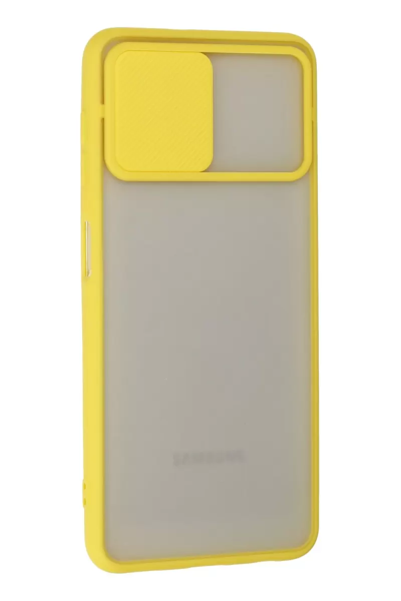 Newface Samsung Galaxy A22 Kılıf Palm Buzlu Kamera Sürgülü Silikon - Sarı