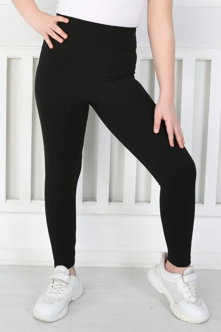 Dar Paça Birinci Kalite Fitilli Kumaş Siyah Kız Çocuk Günlük Tayt