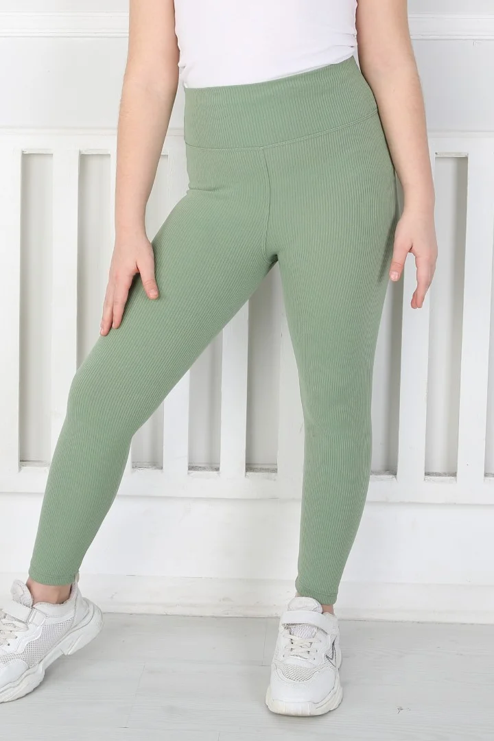 Dar Paça Birinci Kalite Fitilli Kumaş Yeşil Kız Çocuk Günlük Tayt