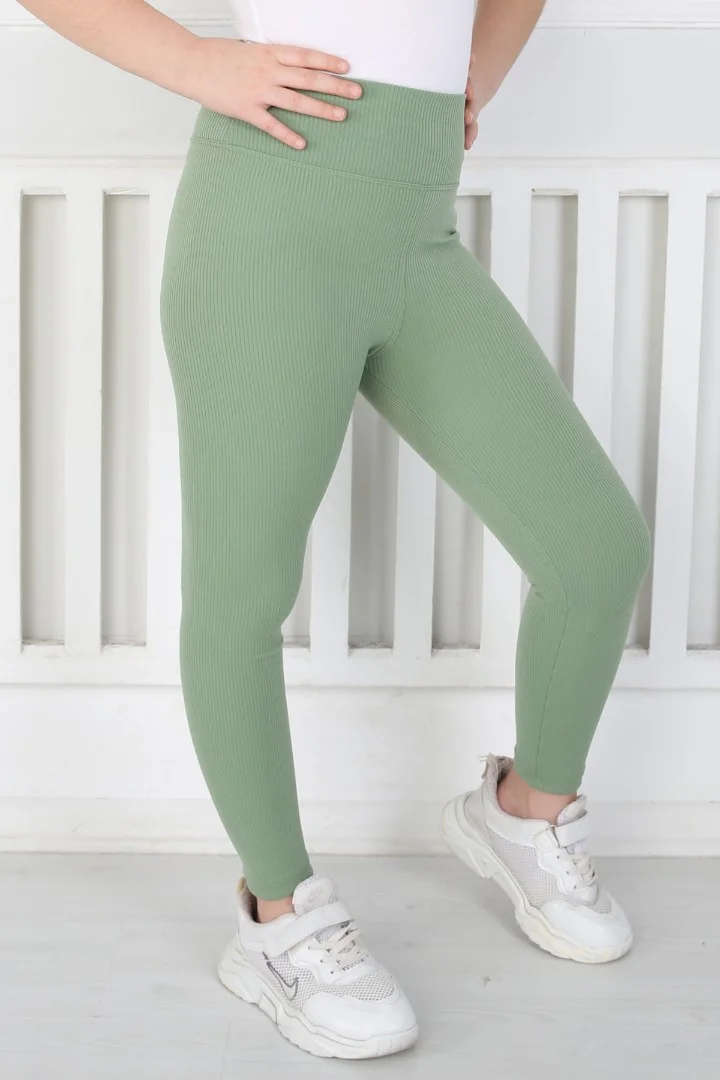 Dar Paça Birinci Kalite Fitilli Kumaş Yeşil Kız Çocuk Günlük Tayt