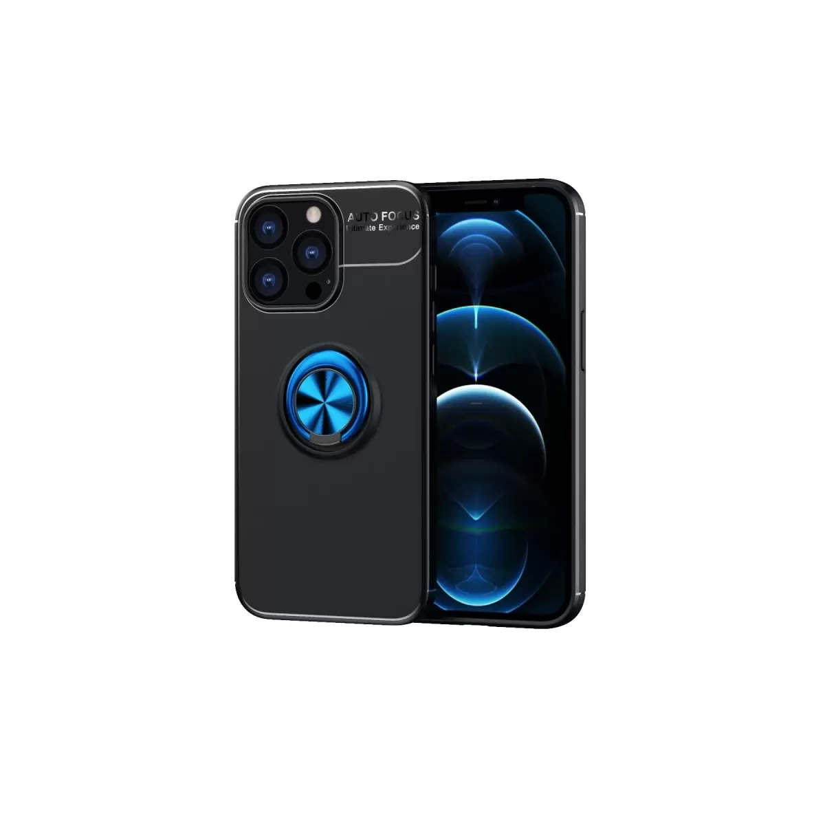 Newface Apple iPhone 13 Pro Kılıf Range Yüzüklü Silikon - Siyah-Mavi