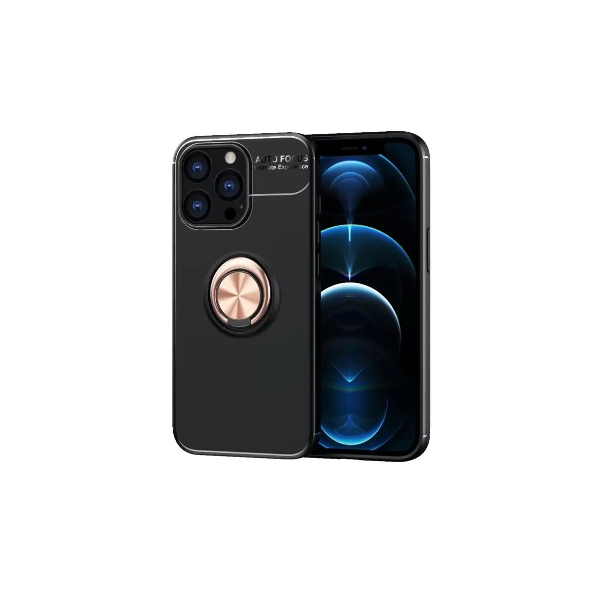 Newface Apple iPhone 13 Pro Kılıf Range Yüzüklü Silikon - Siyah-Gold