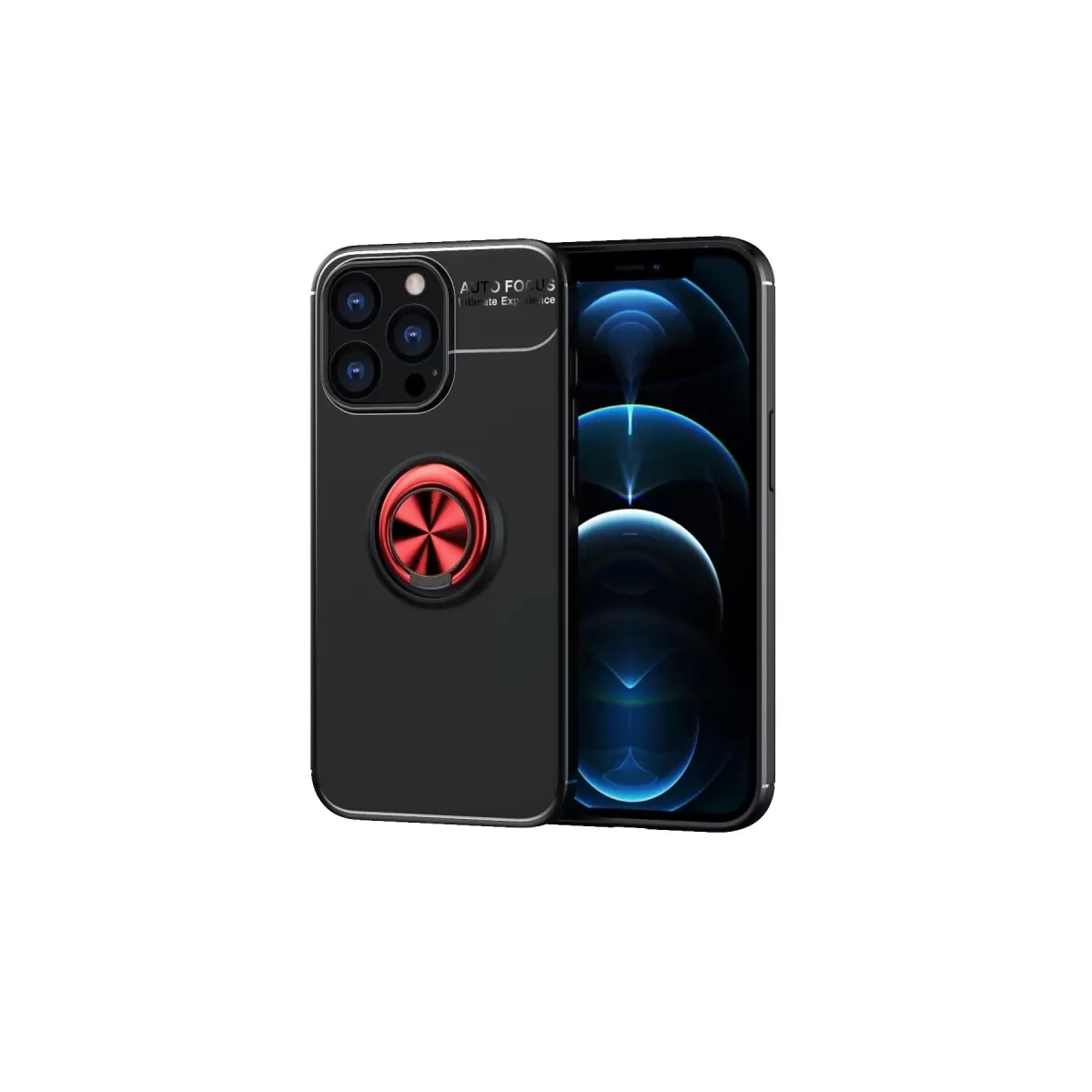 Newface Apple iPhone 13 Pro Kılıf Range Yüzüklü Silikon - Siyah-Kırmızı