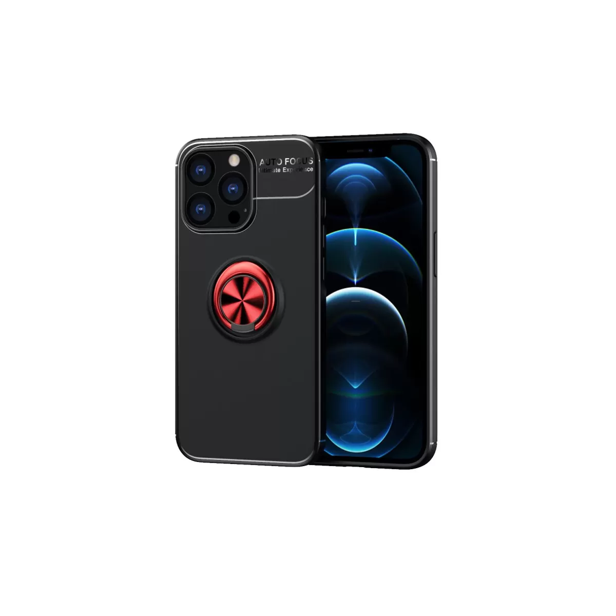 Newface Apple iPhone 13 Pro Kılıf Range Yüzüklü Silikon - Siyah-Kırmızı