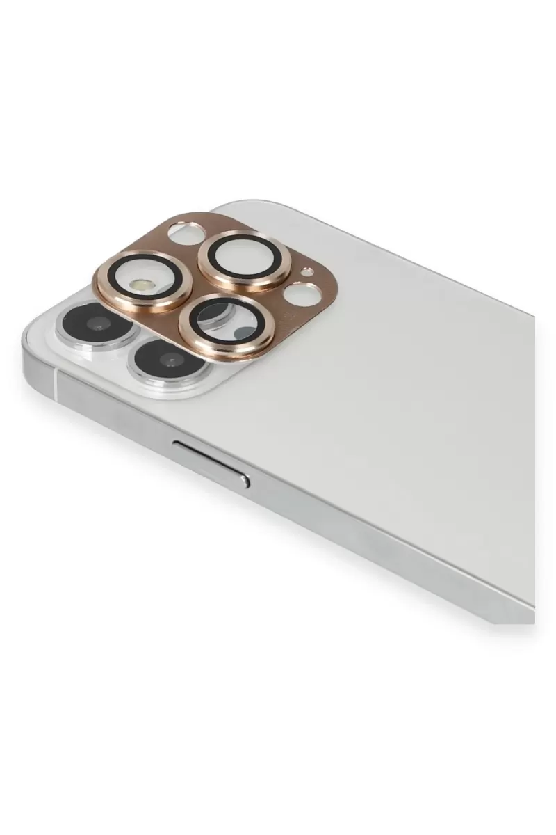 Newface Apple iPhone 13 Pro Max Pers Alüminyum Kamera Lens - Gold