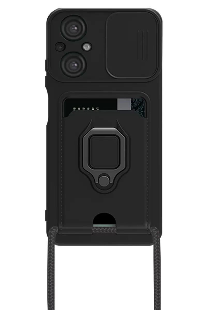 Newface Xiaomi Poco M5 Kılıf Zuma Kartvizitli Yüzüklü Silikon - Siyah