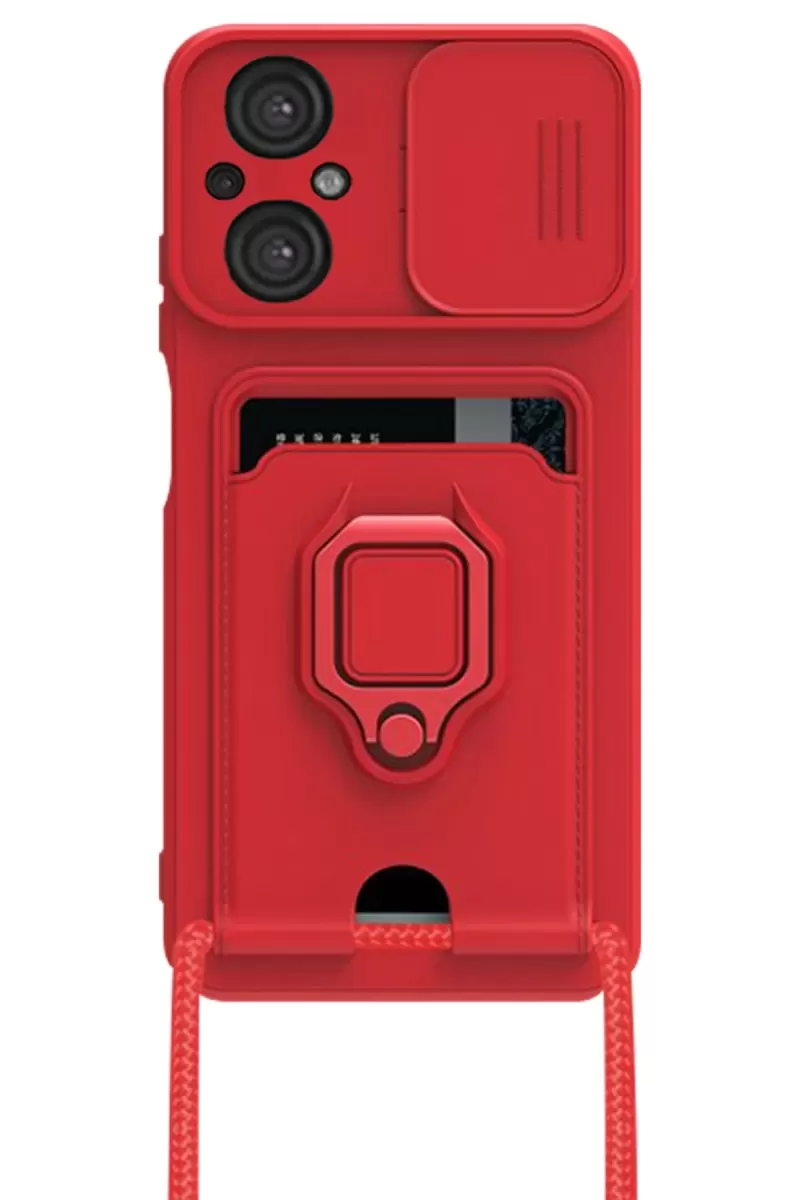 Newface Xiaomi Poco M5 Kılıf Zuma Kartvizitli Yüzüklü Silikon - Kırmızı