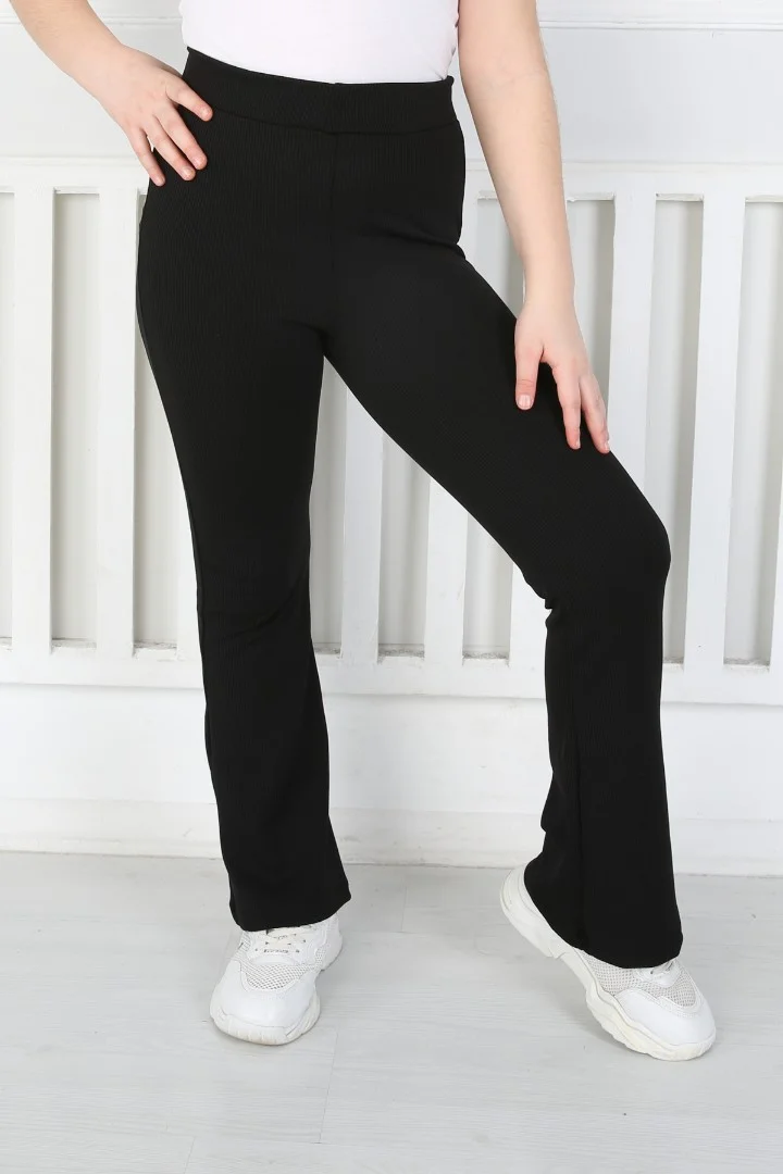 İspanyol Paça Birinci Kalite Fitilli Kumaş Siyah Kız Çocuk Günlük Tayt