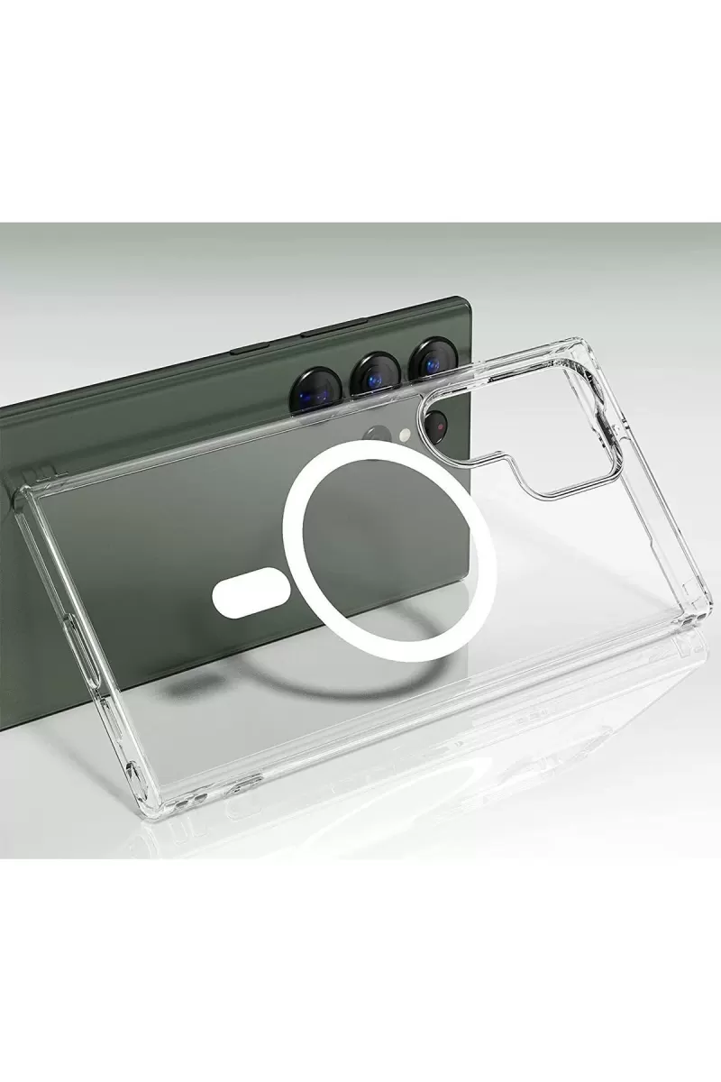 Newface Samsung Galaxy S23 Ultra Kılıf Magneticsafe Şeffaf Silikon - Şeffaf