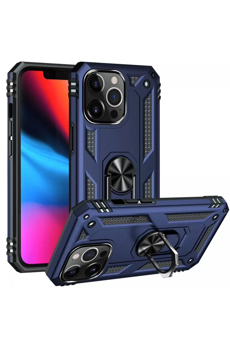 Newface Apple iPhone 13 Pro Max Kılıf Sofya Yüzüklü Silikon Kapak - Lacivert