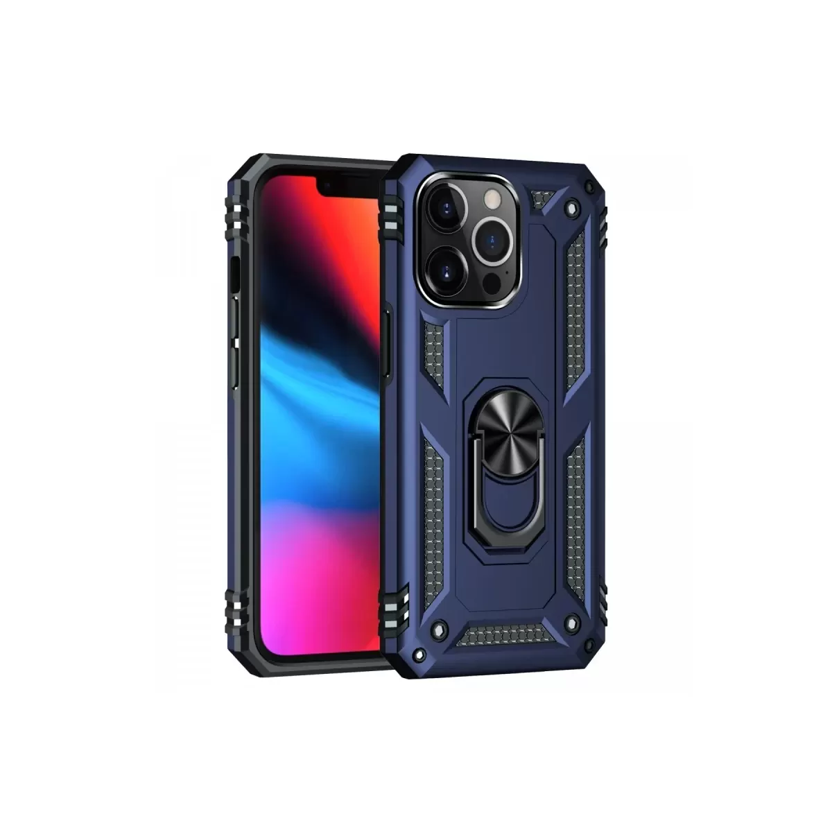 Newface Apple iPhone 13 Pro Max Kılıf Sofya Yüzüklü Silikon Kapak - Lacivert