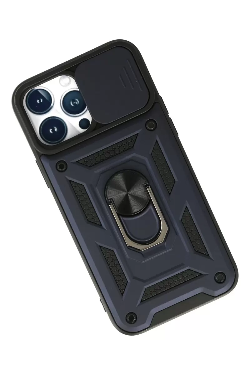 Newface Apple iPhone 13 Pro Kılıf Pars Lens Yüzüklü Silikon - Lacivert