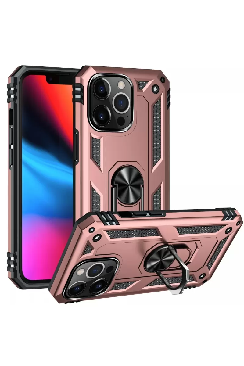 Newface Apple iPhone 13 Pro Max Kılıf Sofya Yüzüklü Silikon Kapak - Rose