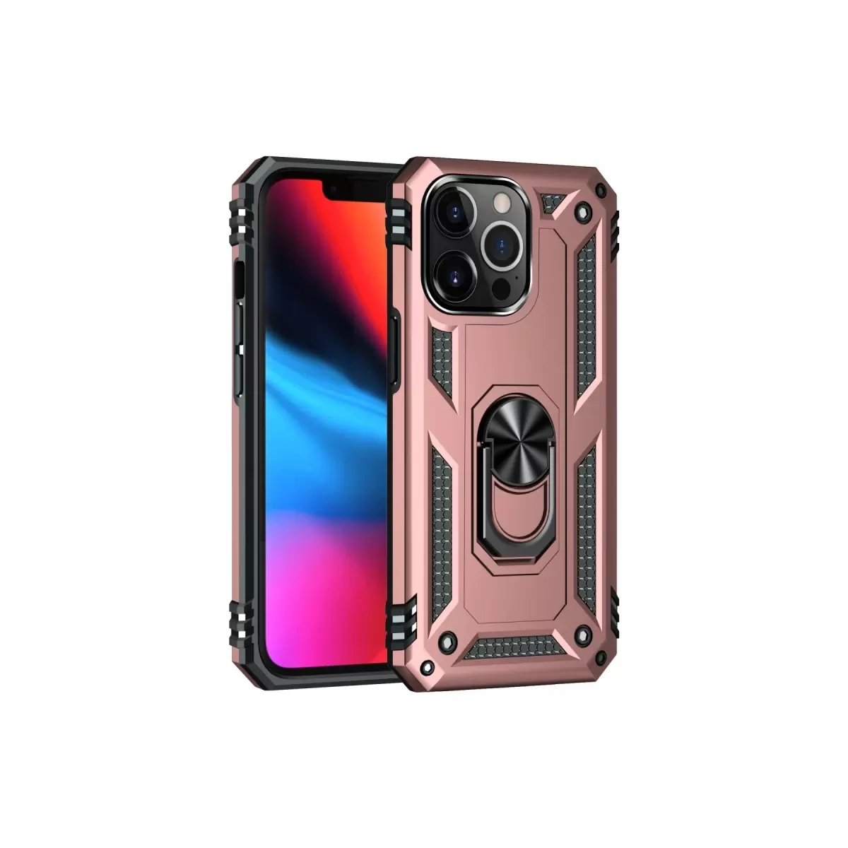 Newface Apple iPhone 13 Pro Max Kılıf Sofya Yüzüklü Silikon Kapak - Rose