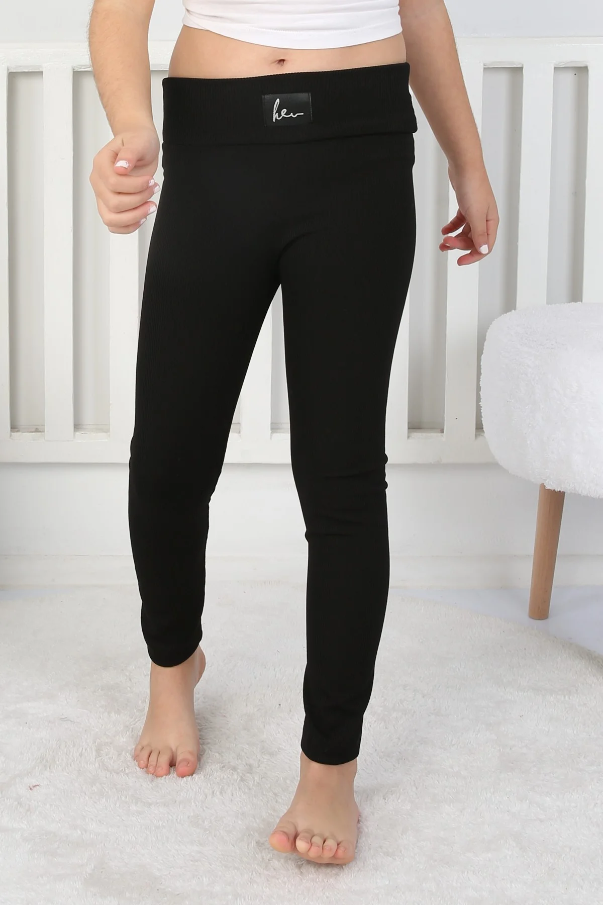 Şardonlu Fitilli Kumaş Arma Detaylı Kız Çocuk Günlük Tayt