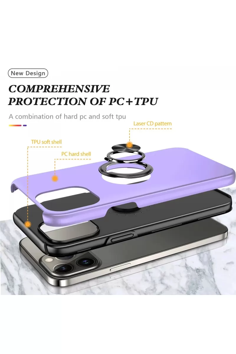 Newface Apple iPhone 13 Pro Kılıf Elit Yüzüklü Kapak - Mor