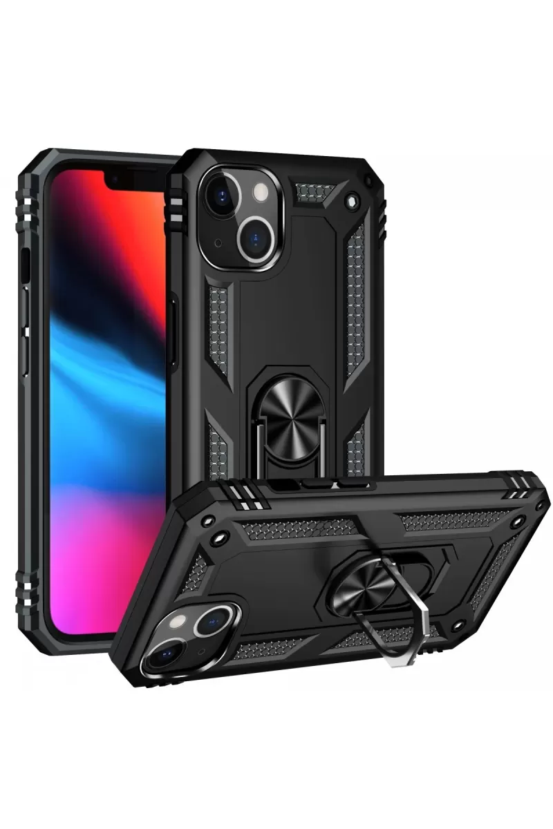 Newface Apple iPhone 13 Kılıf Sofya Yüzüklü Silikon Kapak - Siyah