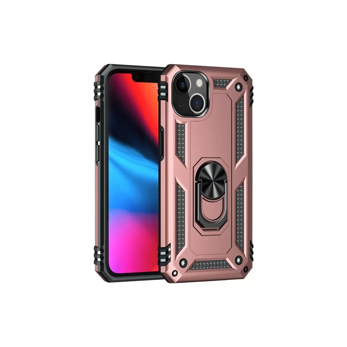 Newface Apple iPhone 13 Kılıf Sofya Yüzüklü Silikon Kapak - Rose