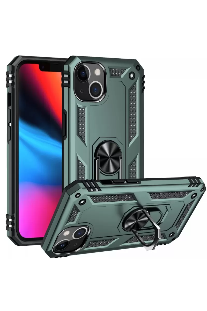 Newface Apple iPhone 13 Kılıf Sofya Yüzüklü Silikon Kapak - Yeşil