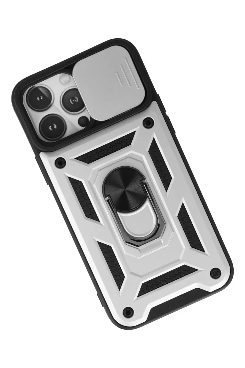 Newface Apple iPhone 13 Pro Kılıf Pars Lens Yüzüklü Silikon - Gümüş