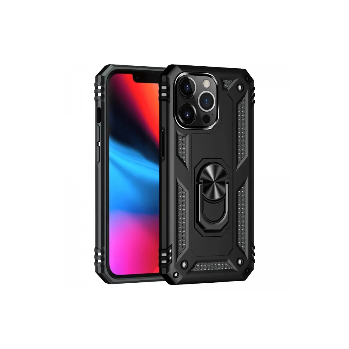 Newface Apple iPhone 13 Pro Kılıf Sofya Yüzüklü Silikon Kapak - Siyah