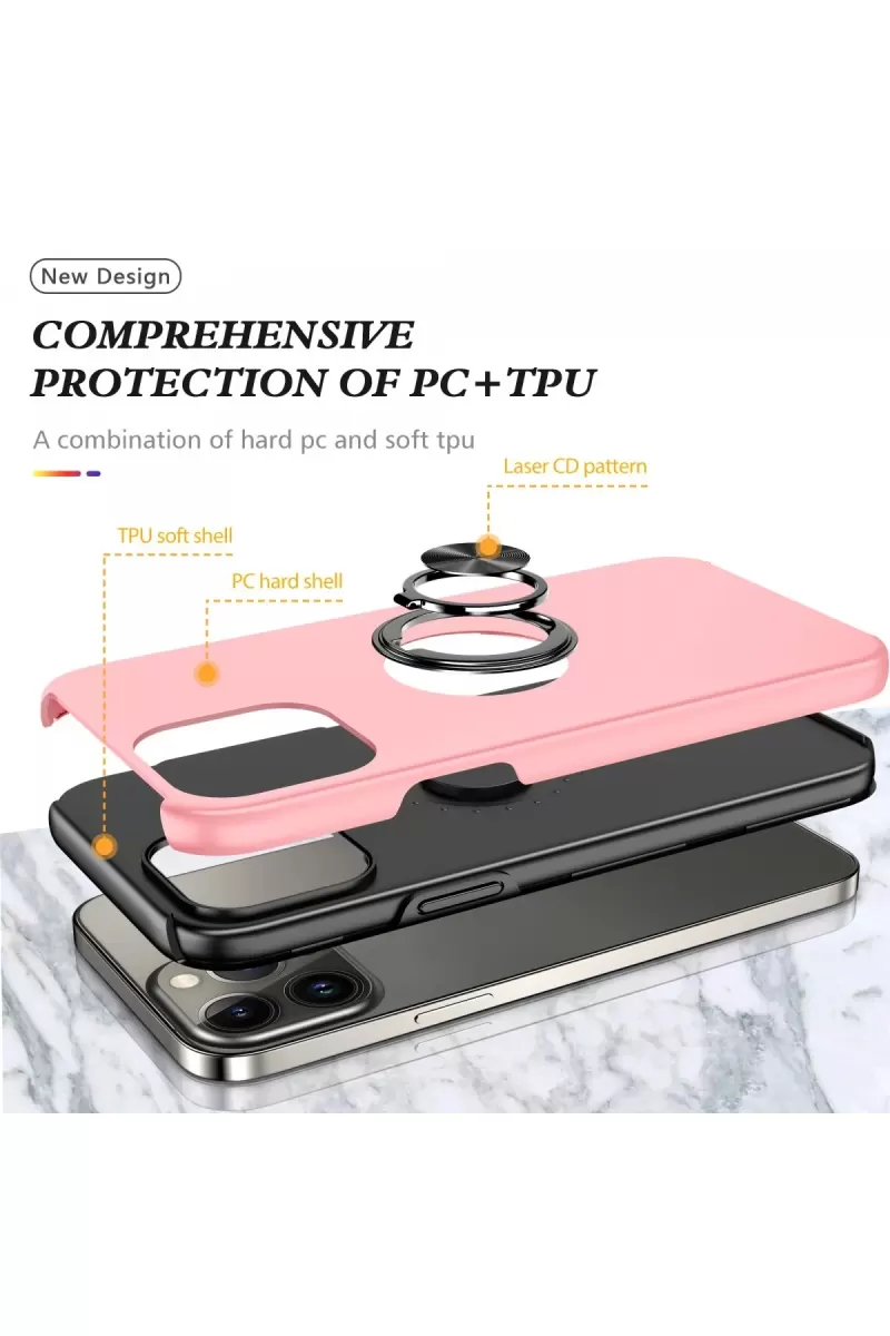 Newface Apple iPhone 13 Pro Max Kılıf Elit Yüzüklü Kapak - Pembe