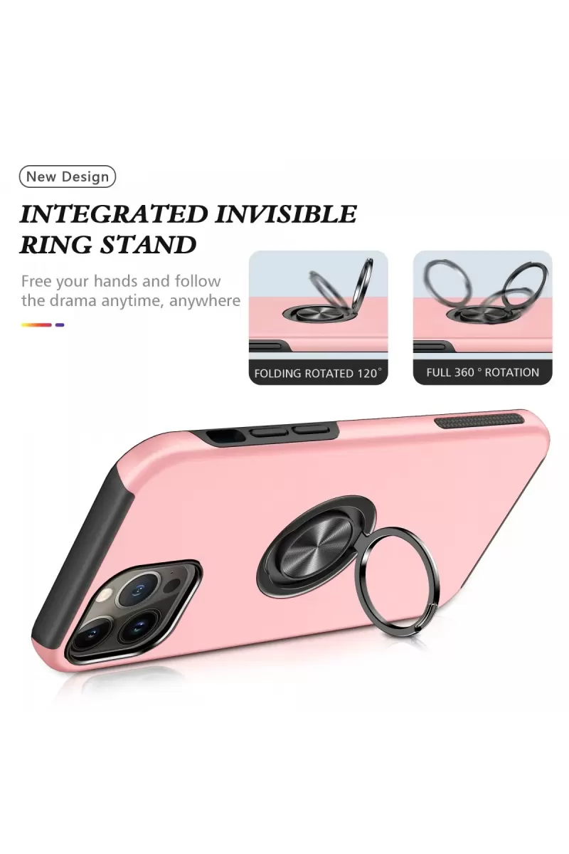Newface Apple iPhone 13 Pro Max Kılıf Elit Yüzüklü Kapak - Pembe