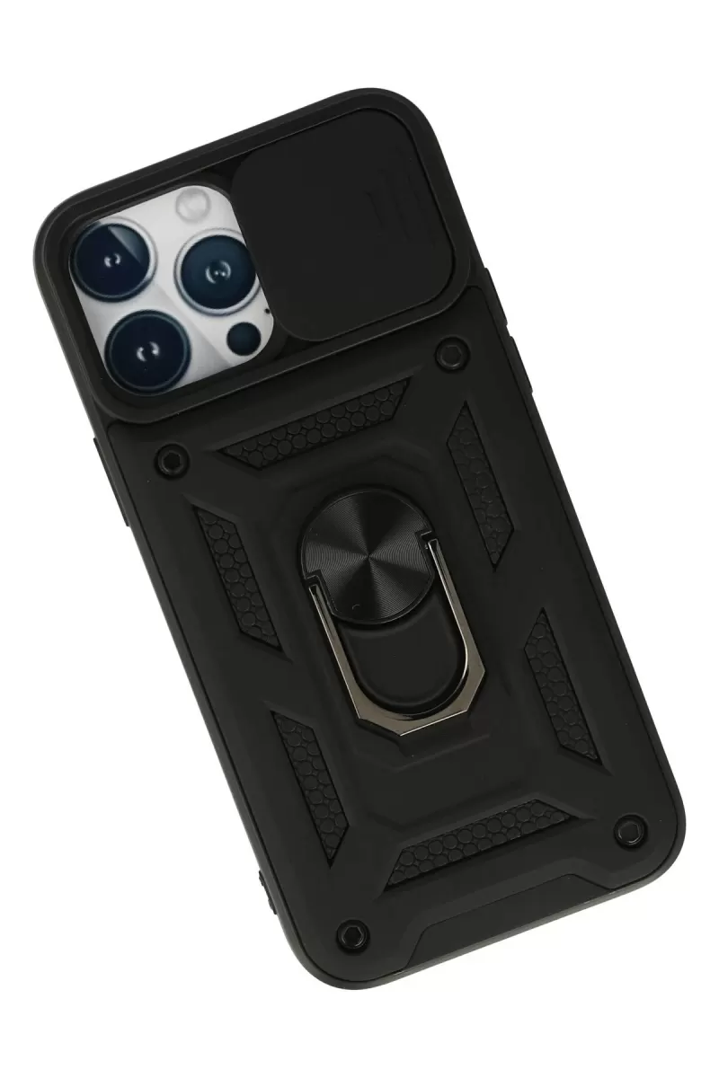 Newface Apple iPhone 13 Pro Max Kılıf Pars Lens Yüzüklü Silikon - Siyah