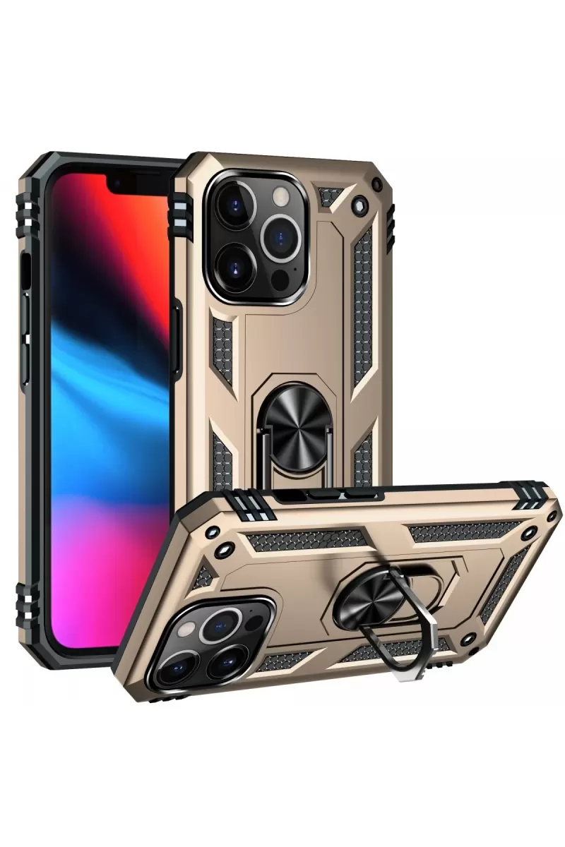 Newface Apple iPhone 13 Pro Kılıf Sofya Yüzüklü Silikon Kapak - Gold