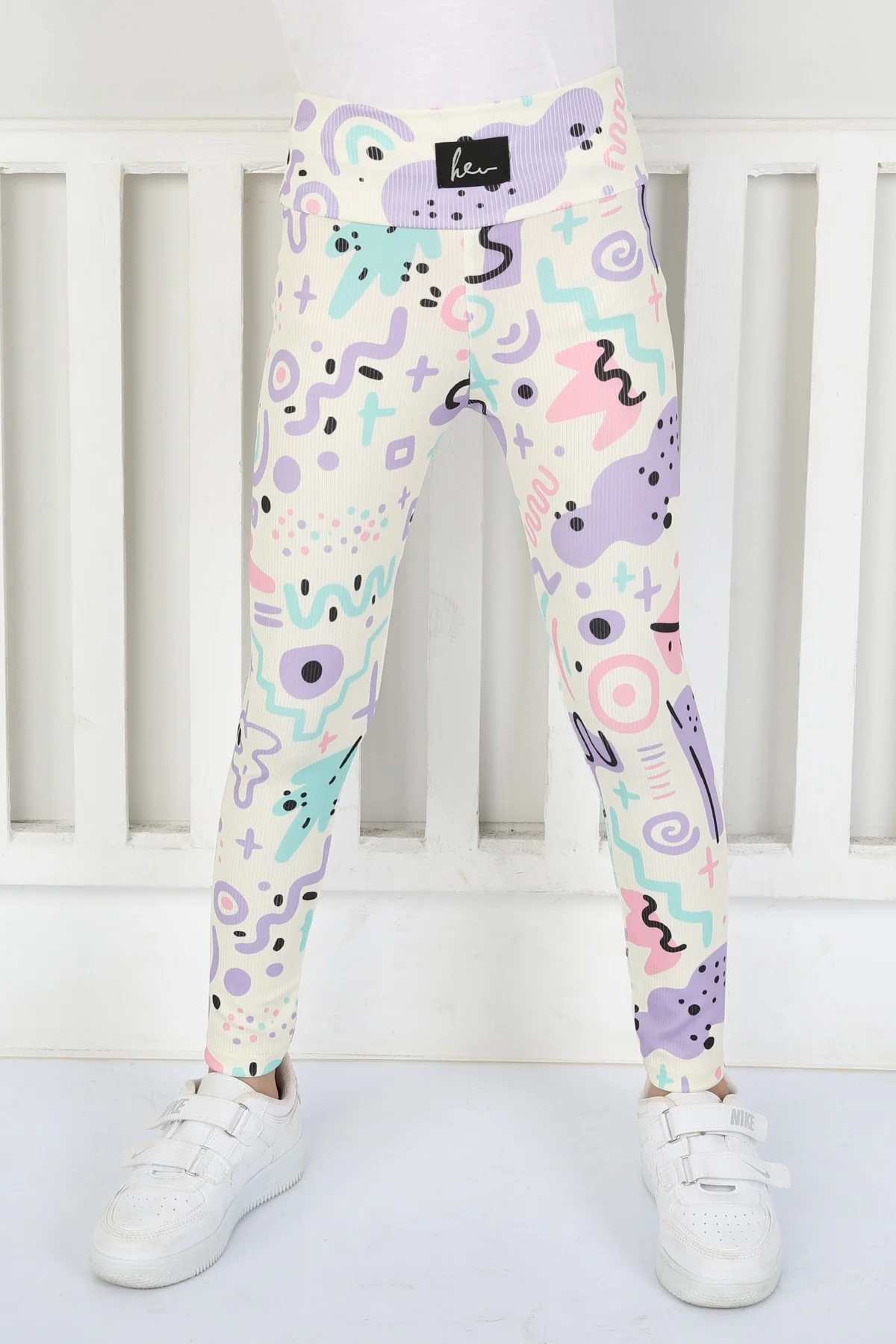 Şardonsuz Fitilli Kumaş Baskılı Kız Çocuk Günlük Tayt