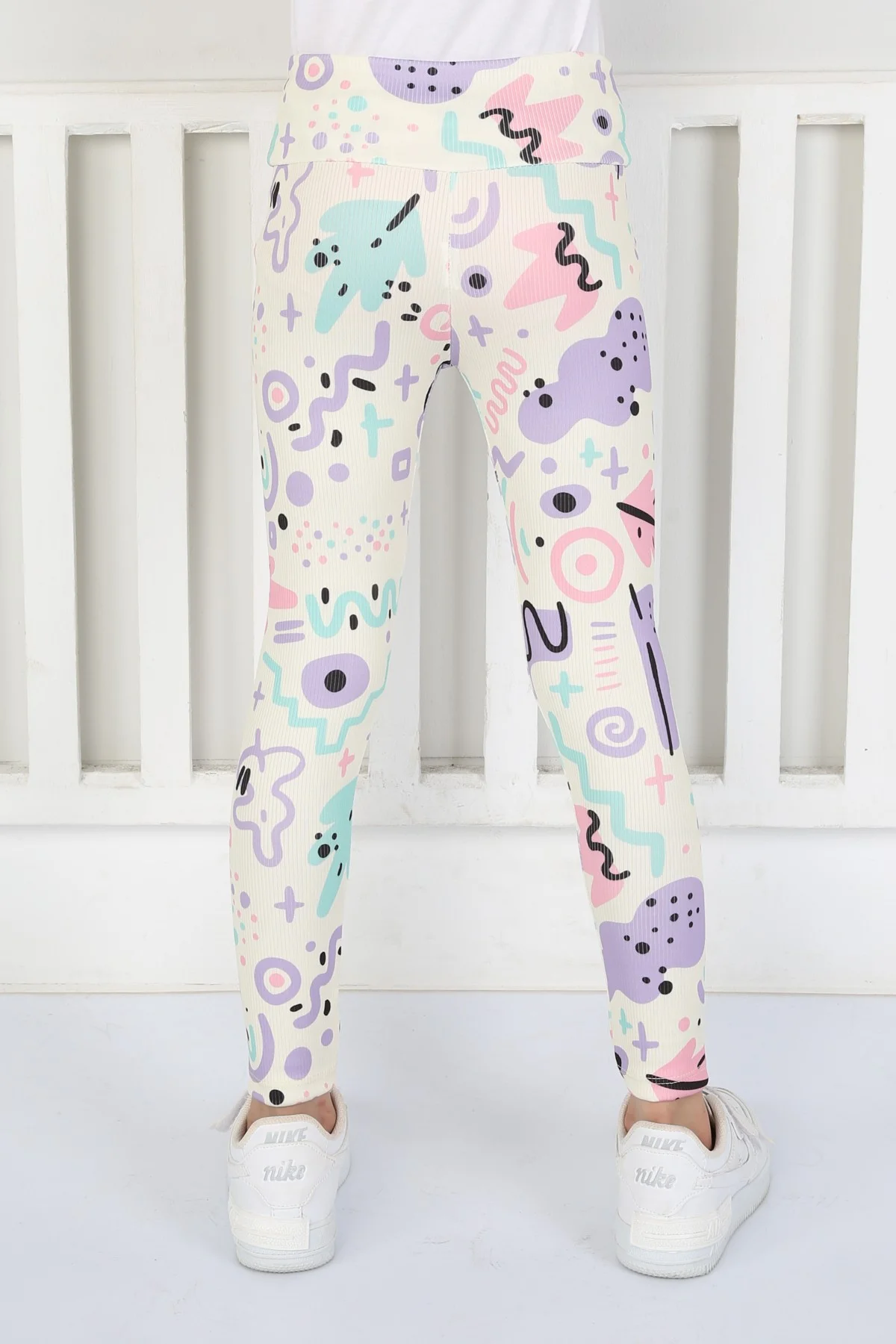 Şardonsuz Fitilli Kumaş Baskılı Kız Çocuk Günlük Tayt