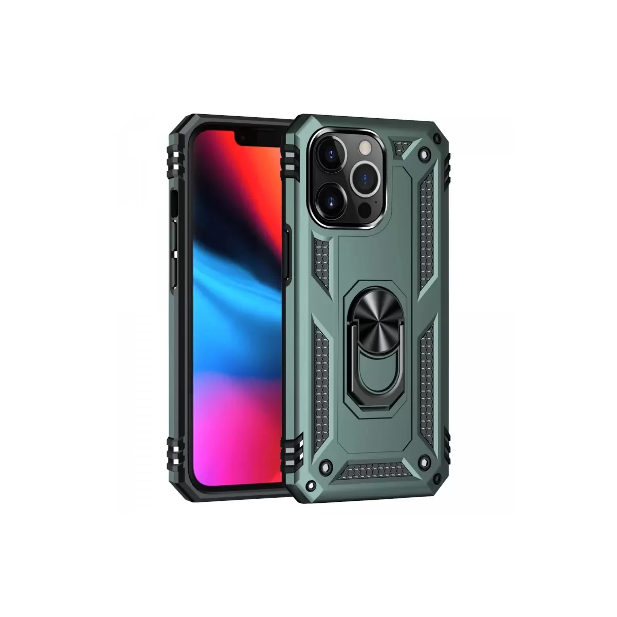 Newface Apple iPhone 13 Pro Kılıf Sofya Yüzüklü Silikon Kapak - Yeşil