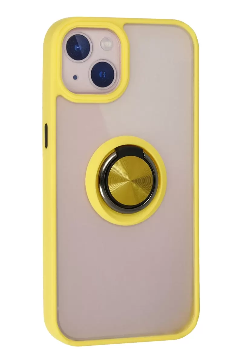 Newface Apple iPhone 13 Kılıf Montreal Yüzüklü Silikon Kapak - Sarı