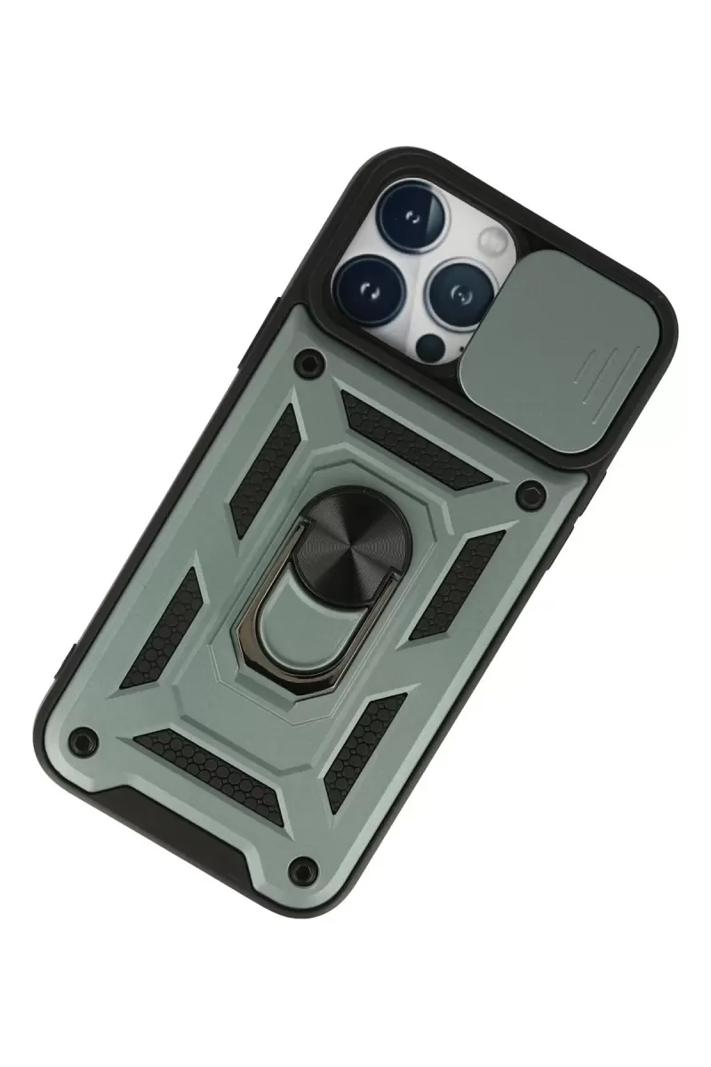 Newface Apple iPhone 13 Pro Max Kılıf Pars Lens Yüzüklü Silikon - Yeşil