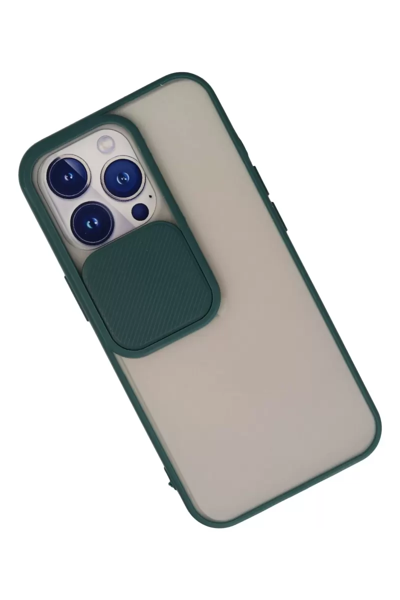 Newface Apple iPhone 13 Pro Kılıf Palm Buzlu Kamera Sürgülü Silikon - Yeşil