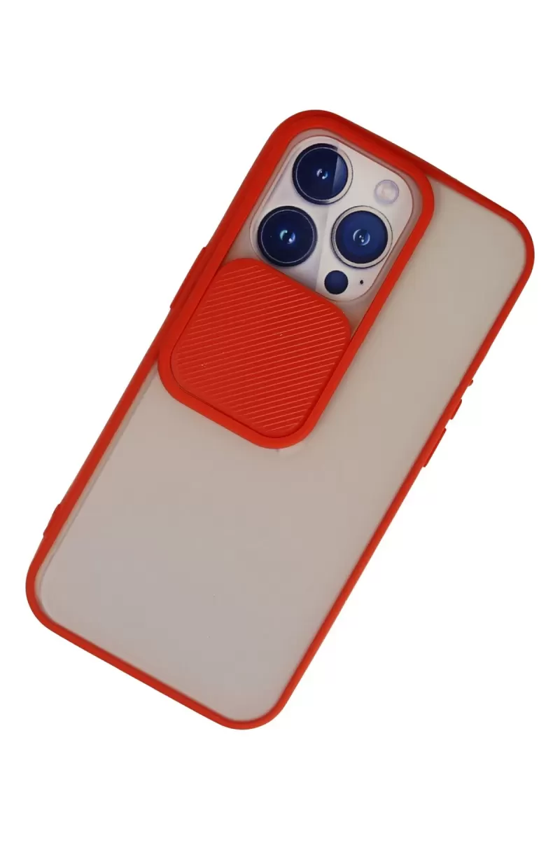 Newface Apple iPhone 13 Pro Kılıf Palm Buzlu Kamera Sürgülü Silikon - Kırmızı