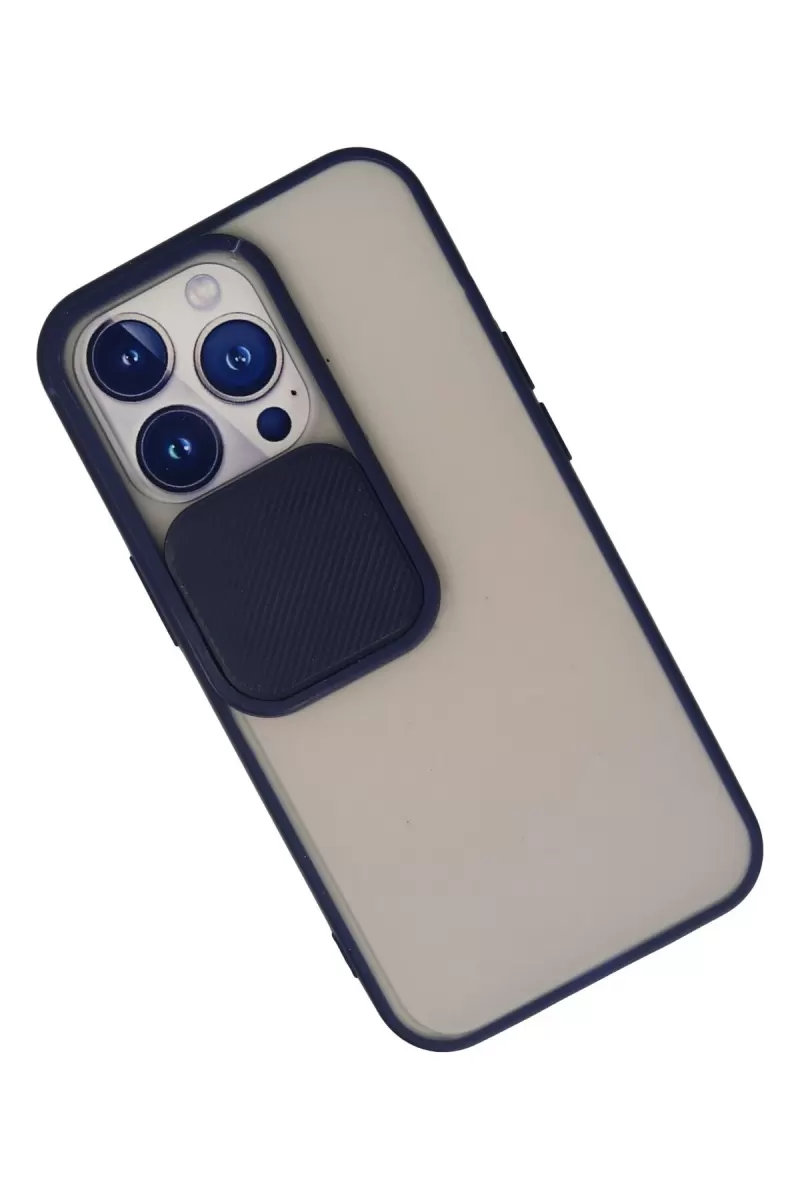 Newface Apple iPhone 13 Pro Kılıf Palm Buzlu Kamera Sürgülü Silikon - Lacivert