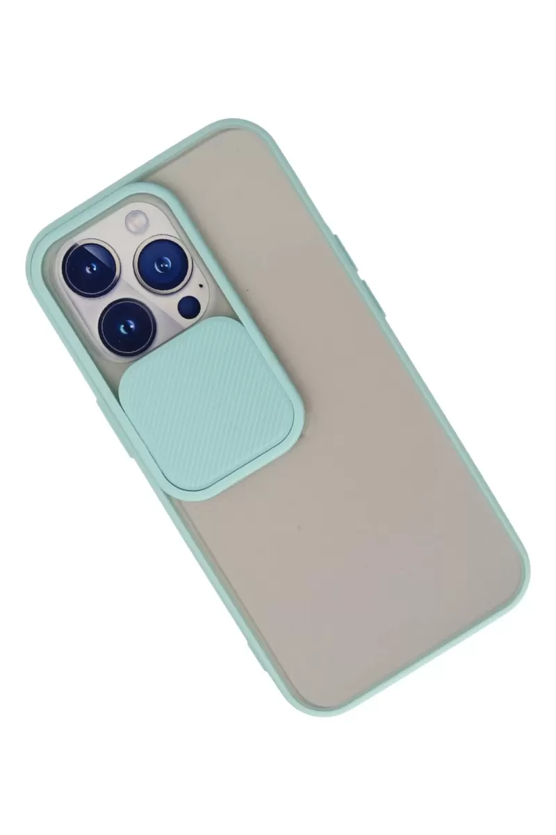 Newface Apple iPhone 13 Pro Kılıf Palm Buzlu Kamera Sürgülü Silikon - Turkuaz