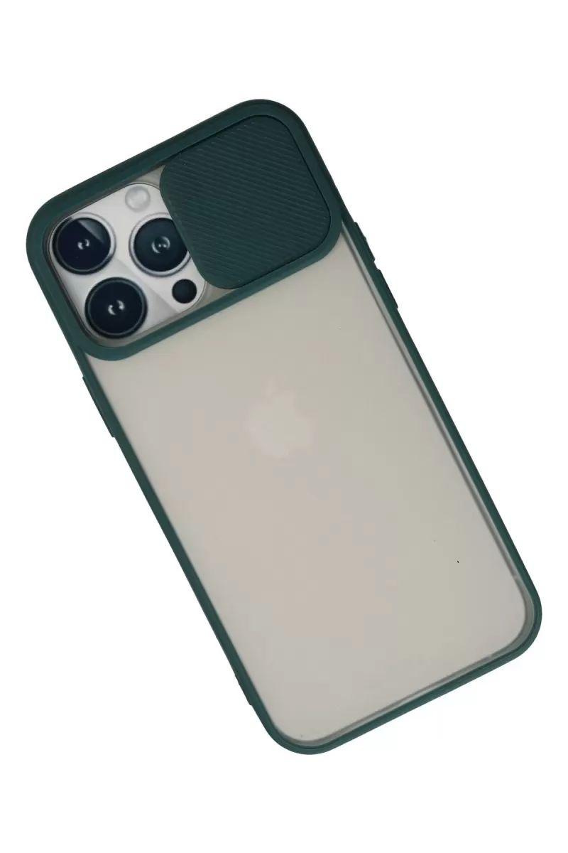Newface Apple iPhone 13 Pro Max Kılıf Palm Buzlu Kamera Sürgülü Silikon - Yeşil
