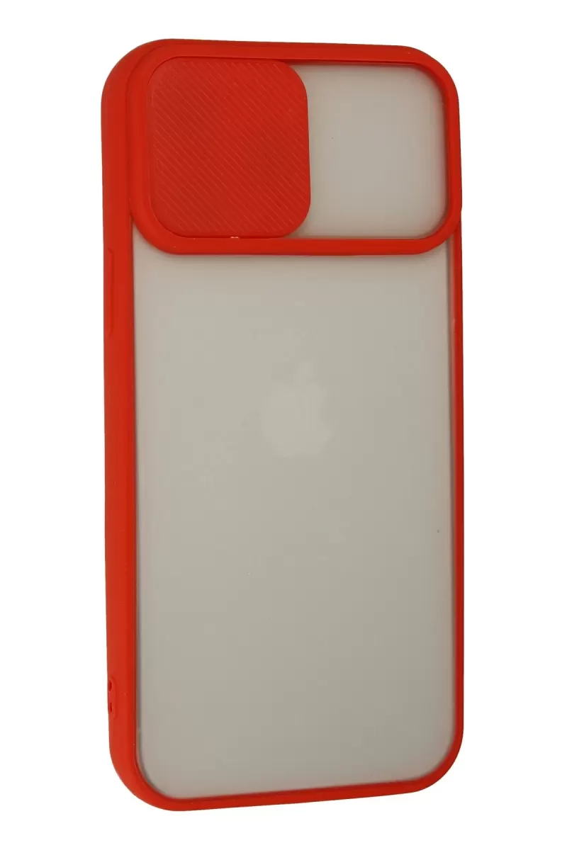 Newface Apple iPhone 13 Pro Max Kılıf Palm Buzlu Kamera Sürgülü Silikon - Kırmızı