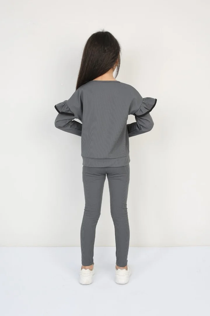 Şardonlu Fitilli Fırfır Detaylı Taytlı Günlük Kız Çocuk Takım