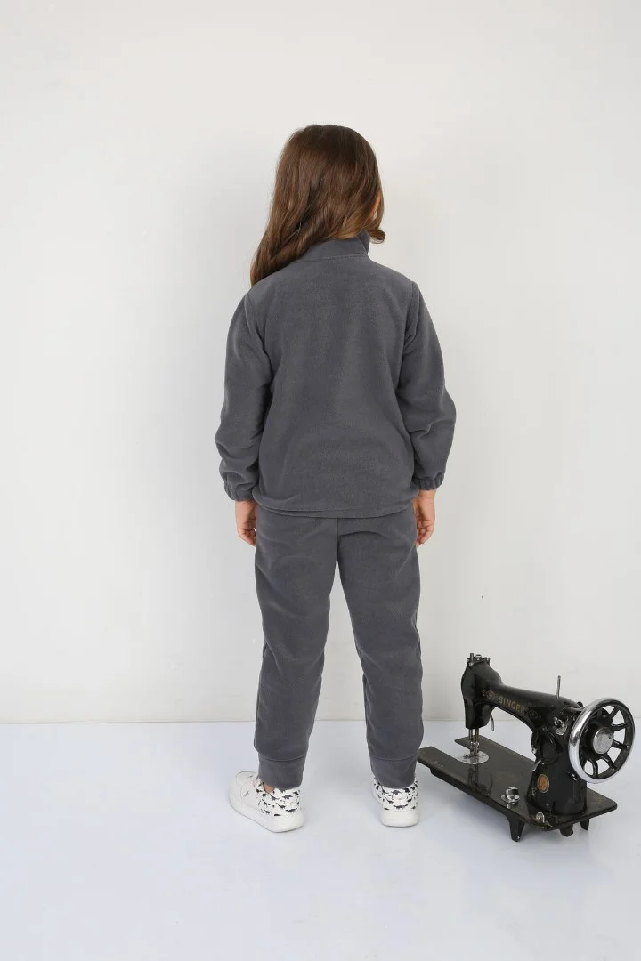 Tıraşlı Polar Lastik Bağcıklı Çift Cep Günlük Kız Çocuk Takım