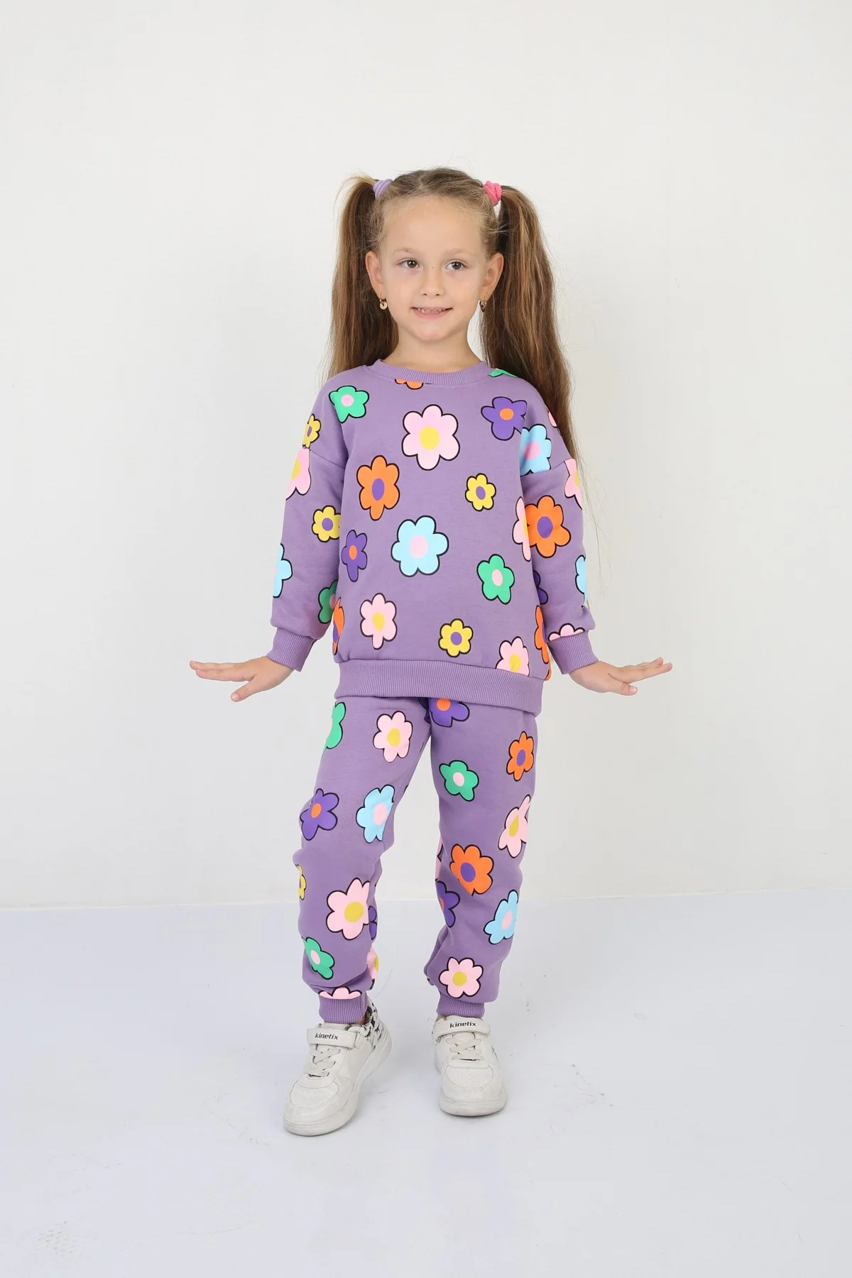 Üç İplik Şardonlu Yıldız Baskılı Kız Çocuk Günlük Takım