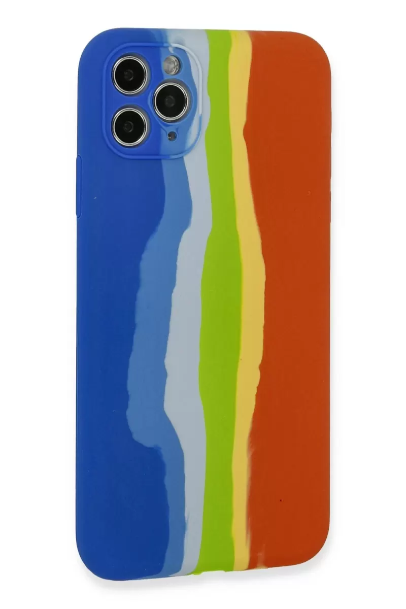 Newface Apple iPhone 11 Pro Kılıf Ebruli Lansman Silikon - Mavi-Turuncu