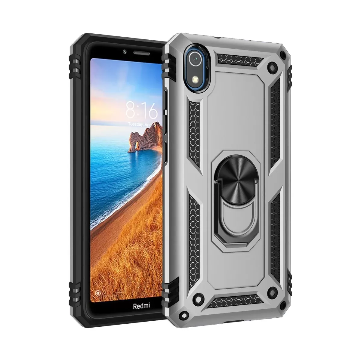 Newface Xiaomi Redmi 7A Kılıf Sofya Yüzüklü Silikon Kapak - Gümüş