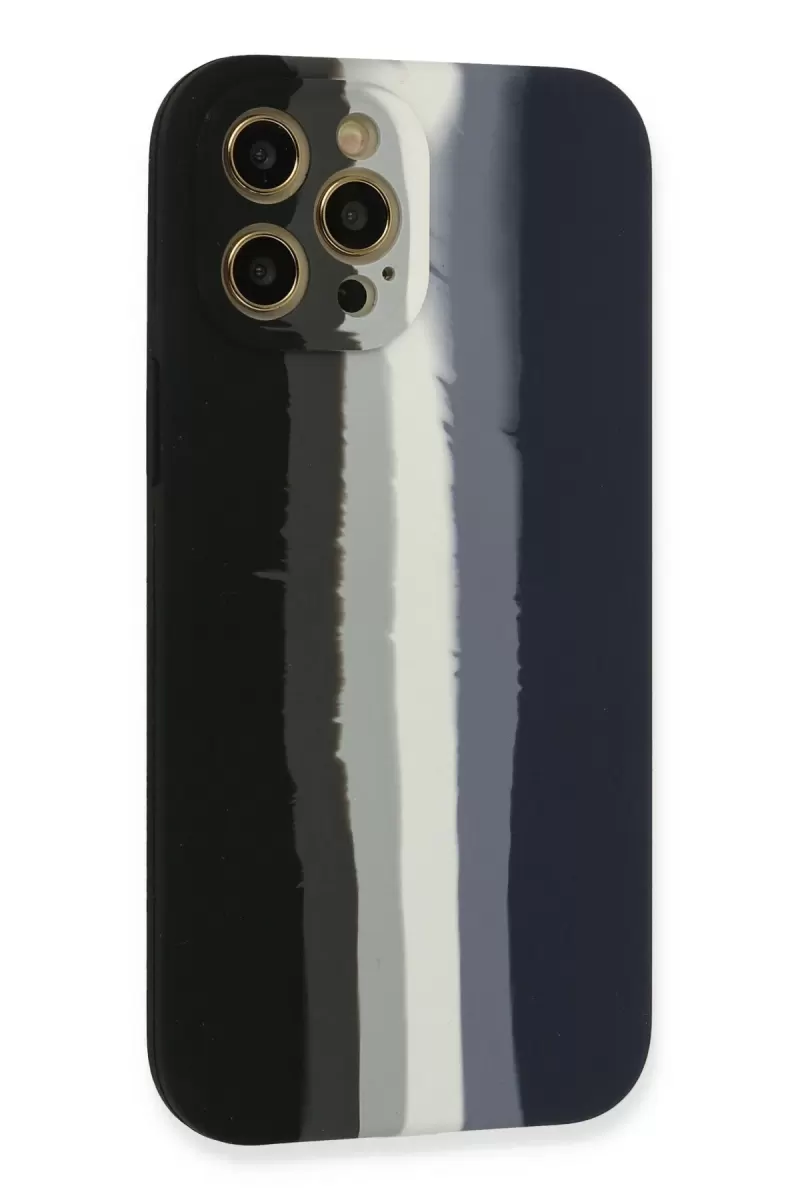 Newface Apple iPhone 12 Pro Kılıf Ebruli Lansman Silikon - Siyah-Lacivert