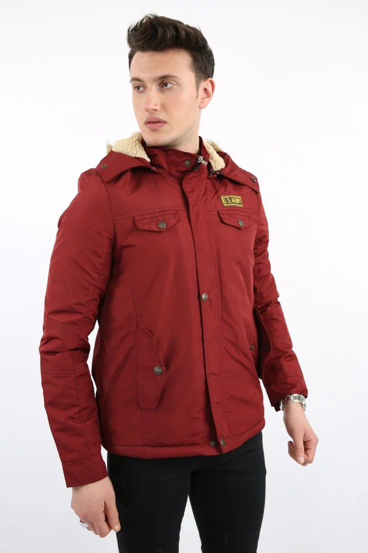 İçi Kürklü Çıkmalı Kapşonlu Yan Cepli Kalın Erkek Günlük Mont