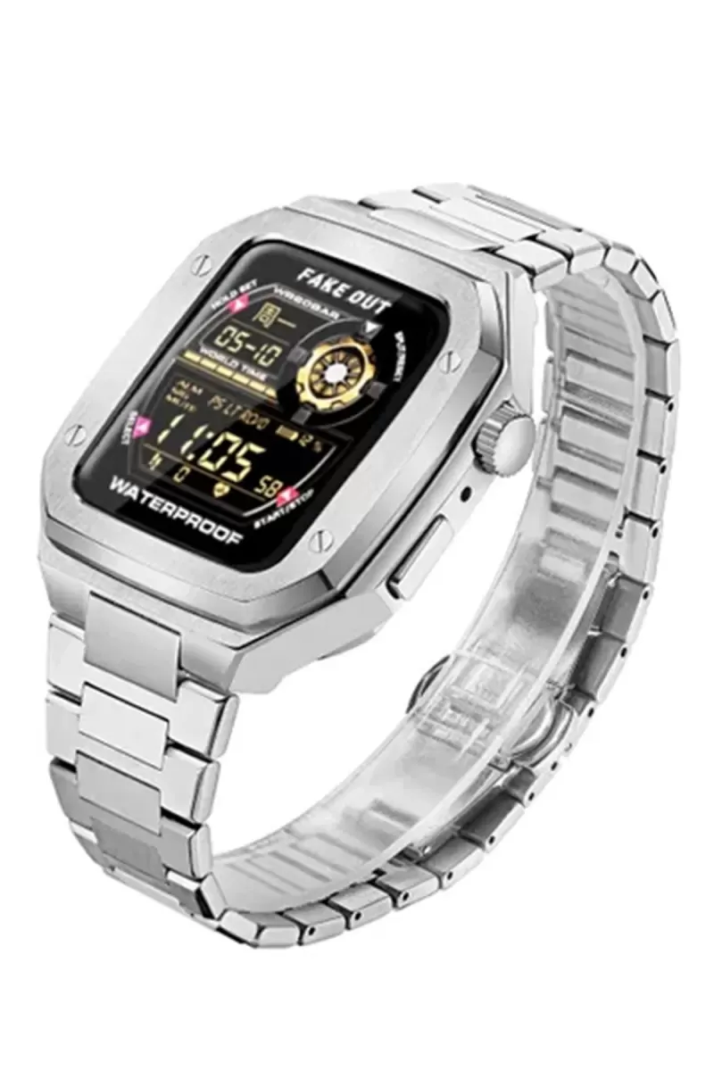 Newface Apple Watch 44mm Metal Petek Kasalı Kordon - Gümüş